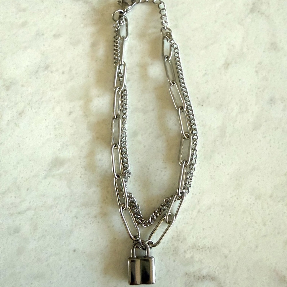 Silver Chain Bracelet with Padlock Charm - Picture 7 of 7